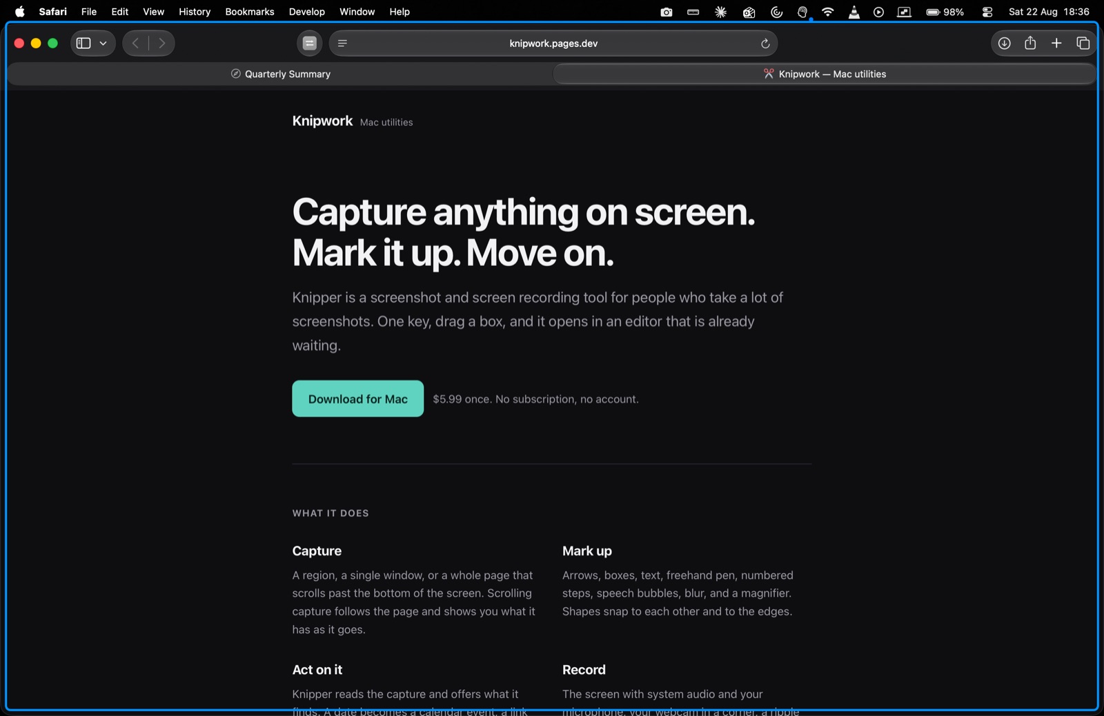 Knipper outlining a whole window under the pointer, ready to capture it in one click